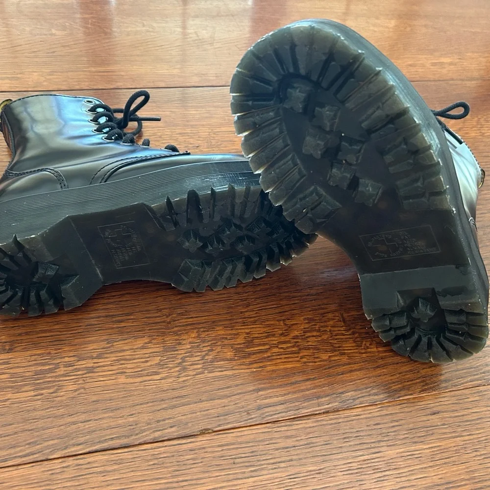 Dr. Martens Jadon platform Black Combat Boots with Yellow Stitching - Picture 8 of 8